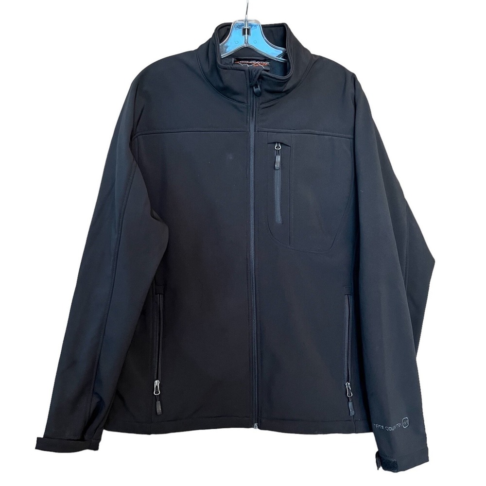 Free Country Softshell Jacket Mens Medium Black Zip Water Resistant Camping Coat